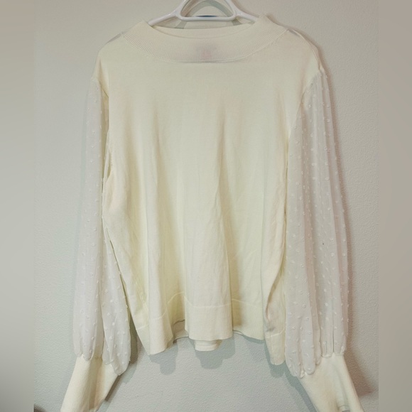 Vince Camuto Cream Blouse with Sheer Sleeves - Picture 1 of 4